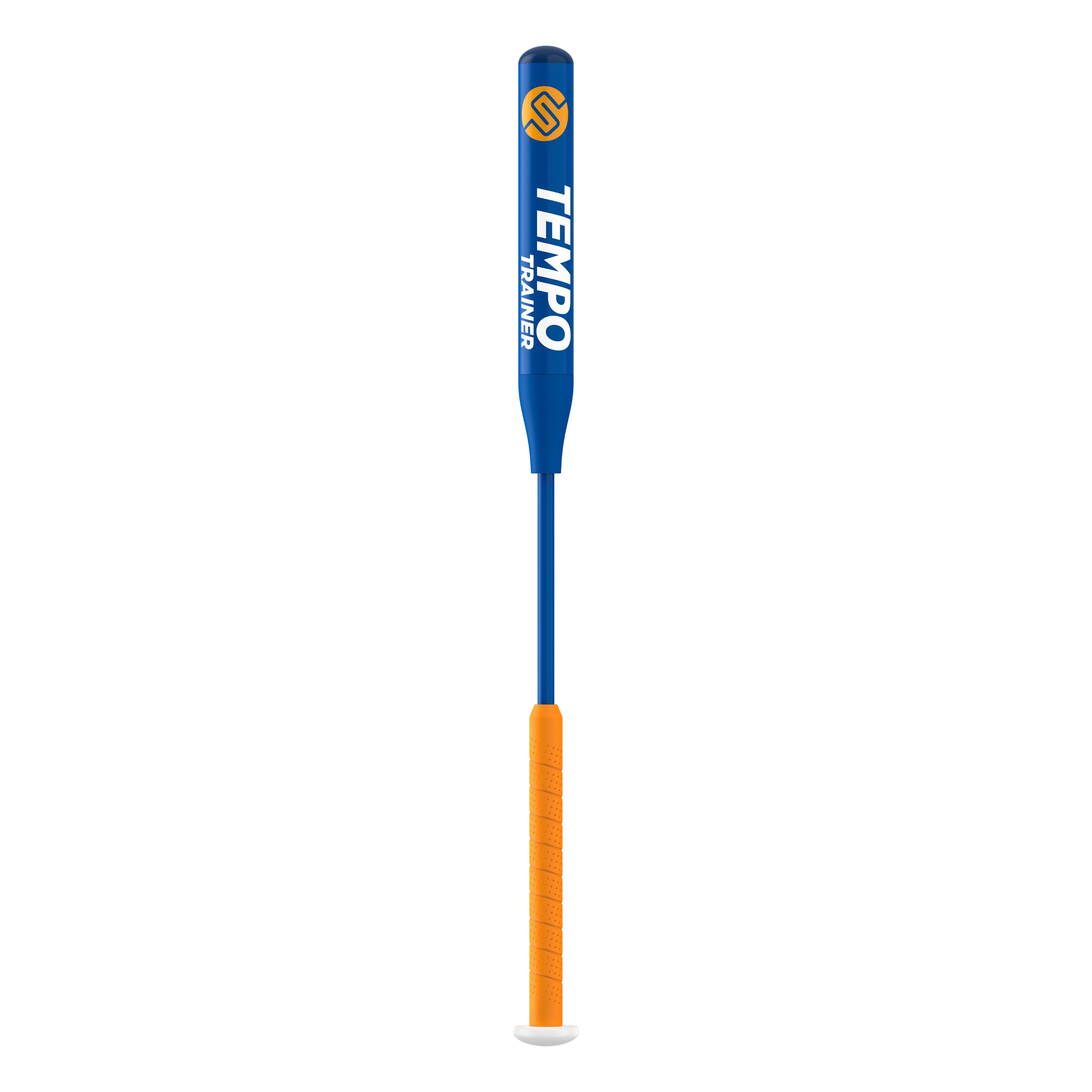 baseball training bat orange and blue with white text